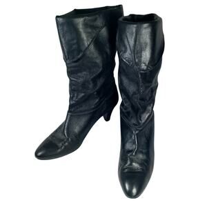 COBBIES! BLACK GENUINE LEATHER FOLDOVER TOP, POINTY TOE, MID CALF BOOTS! SZ 9.5N